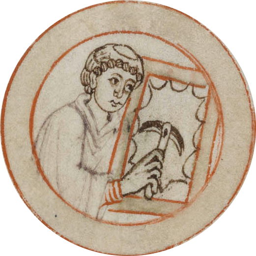 Medieval medallion illustration: preparing parchment