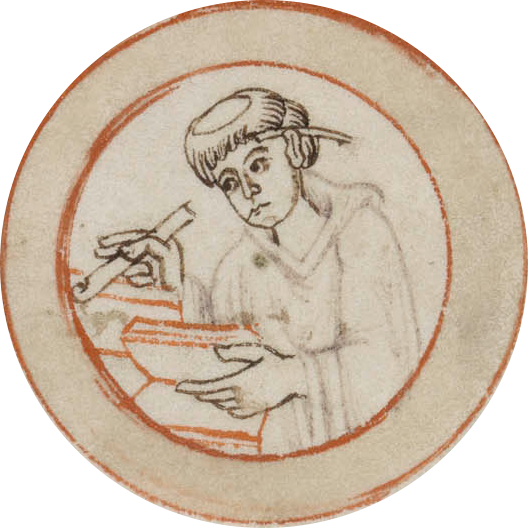 Medieval medallion illustration: painting or trimming pages