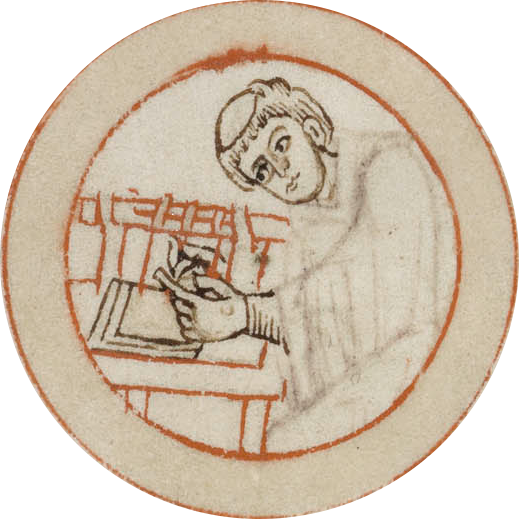 Medieval medallion illustration: sewing a book